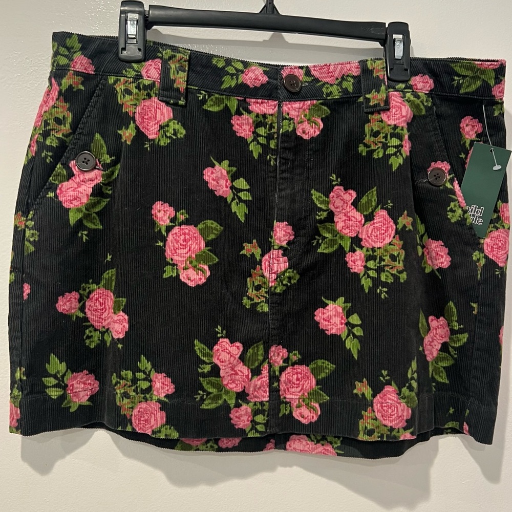 Black Floral Corduroy Mini Skirt